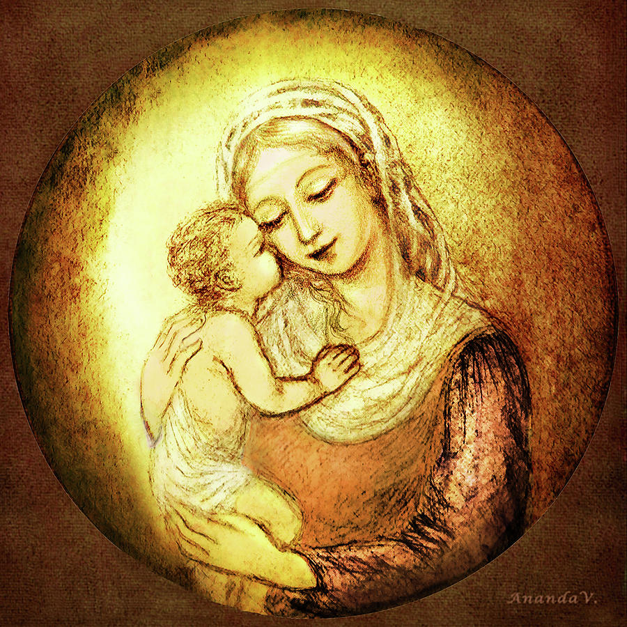 Mary and Jesus  #2 Mixed Media by Ananda Vdovic