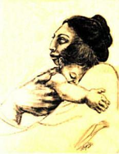 Mother Holding Baby Painting - Madre Y Hijo by Mary Louise Lopez Mother Holding Baby Painting - Madre Y Hijo by Mary Louise Lopez