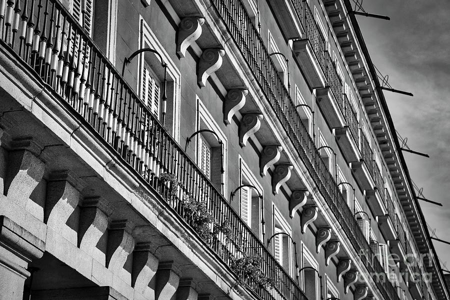 Black And White Photograph - Madrid Balconies Black and White by Carol Groenen