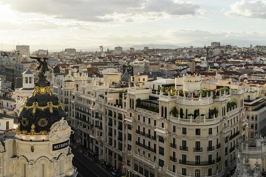 Madrid from Above - a Cityscape with Gran Via and the Famous Metropolis Building Photograph by Georgia Mizuleva