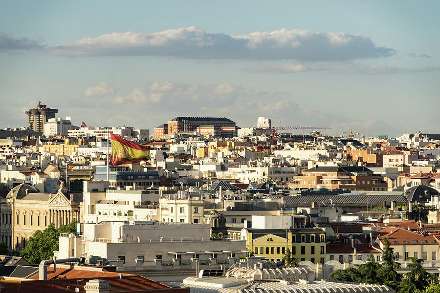 Madrid from Above - Hot Rooftops and a Giant Spanish Flag Photograph by Georgia Mizuleva