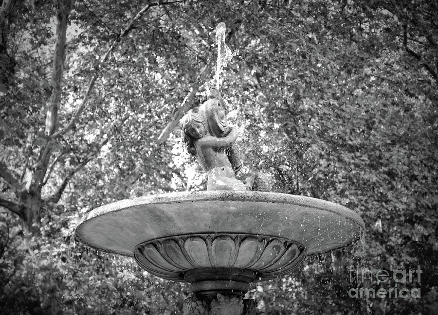 Madrid Mermaid Fountain Black and White Photograph by Carol Groenen