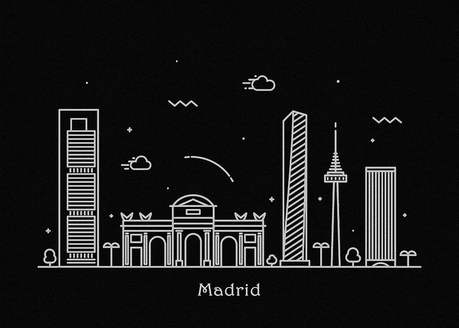 Madrid Skyline Travel Poster Drawing by Inspirowl Design