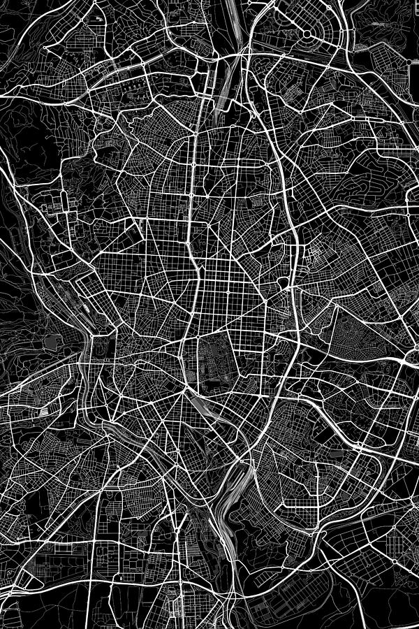 Madrid Spain Dark Map Digital Art by Jurq Studio - Fine Art America