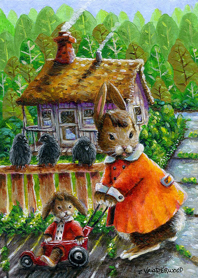 Mae Rabbits Stroller Time Painting by Jacquelin L Vanderwood Westerman