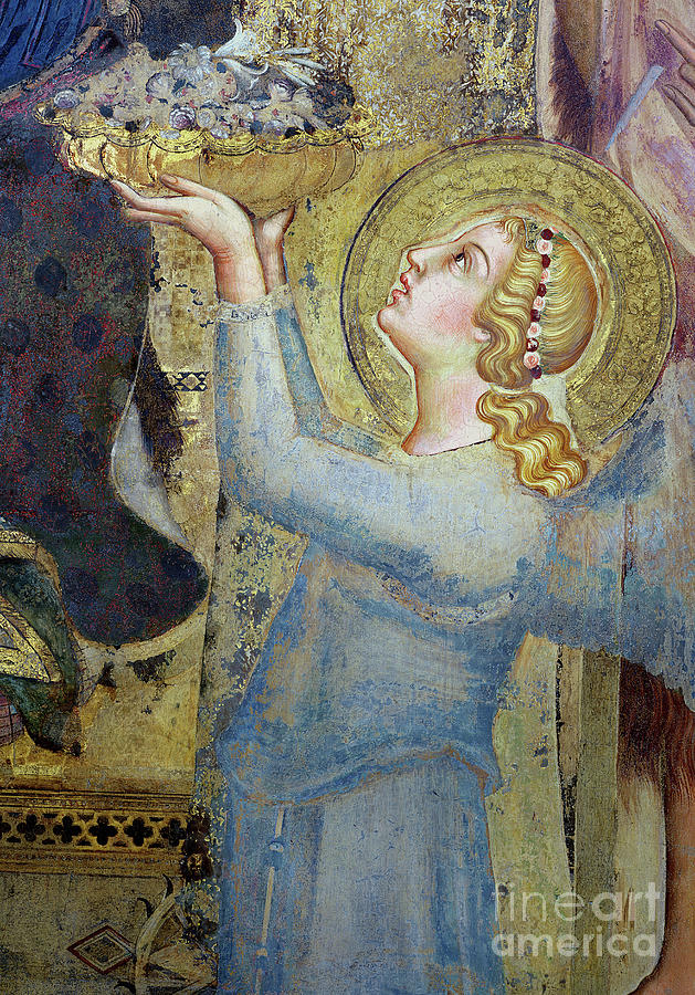 Maesta  Angel Offering Flowers to the Virgin by Simone Martini Painting by Simone Martini
