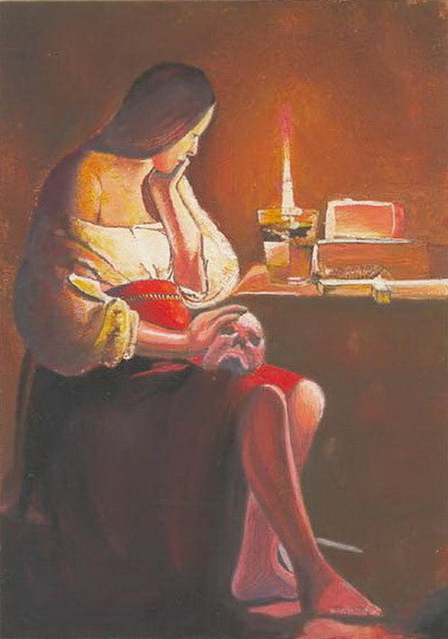 Figurative Painting - Magdalen with the Smoking Flame by Jovica Kostic