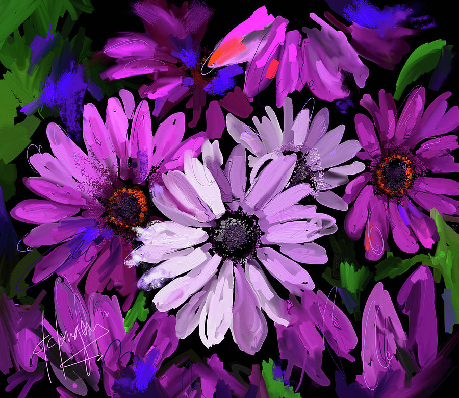 Magenta Flowers Painting by DC Langer