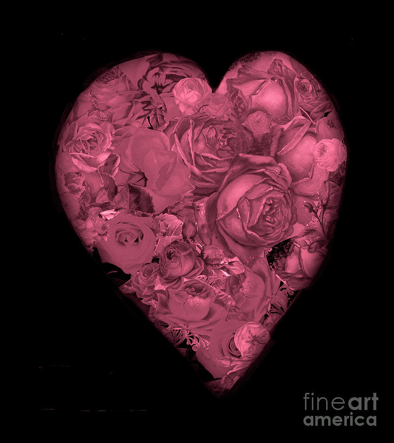 Magenta Heart With Black Background Mixed Media by Christine Perry