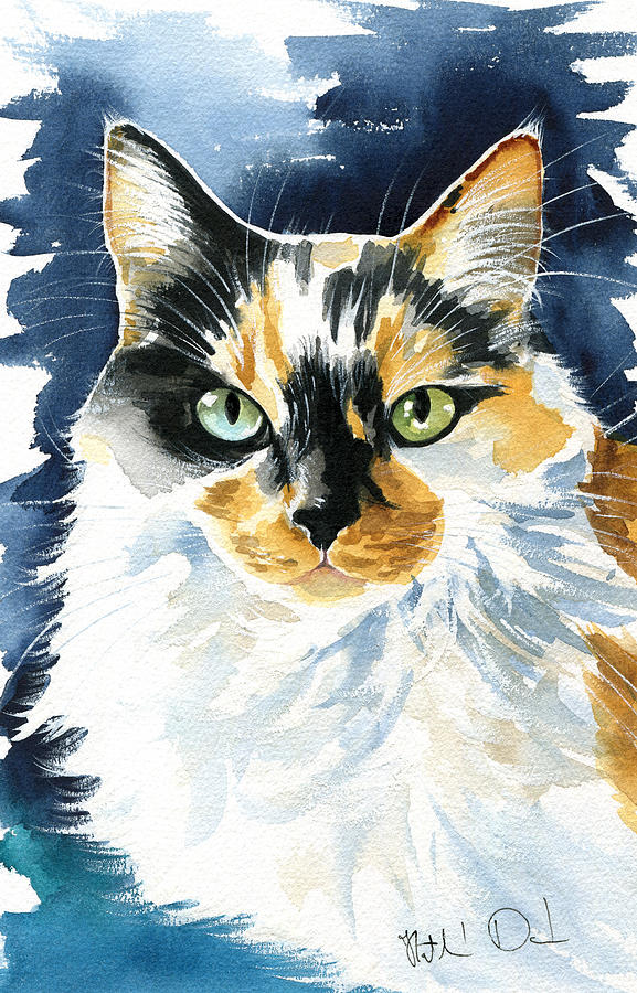 Maggie - Calico Cat Portrait Painting by Dora Hathazi Mendes