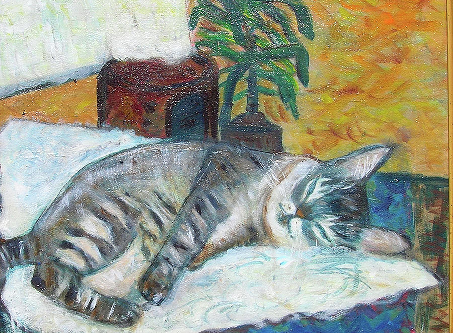 Cat Painting - Maggie Sleeping by Carolyn Donnell