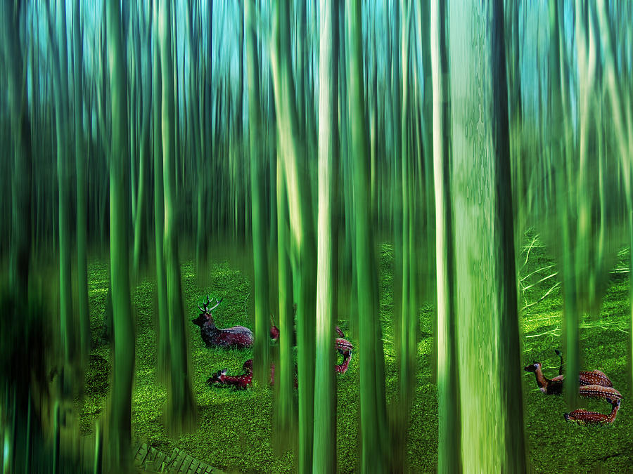 Deer Digital Art - Magic Forest by Elli Kraizberg