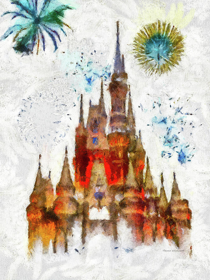 Castle Photograph - Magic Kingdom Castle With Fireworks 03 by Thomas Woolworth