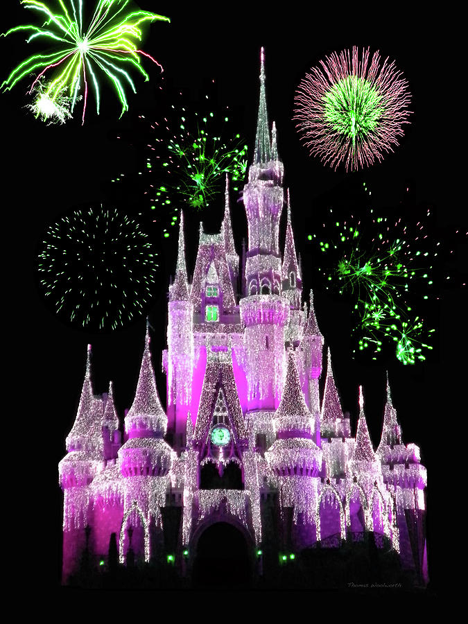 Castle Mixed Media - Magic Kingdom Castle With Fireworks 05 by Thomas Woolworth