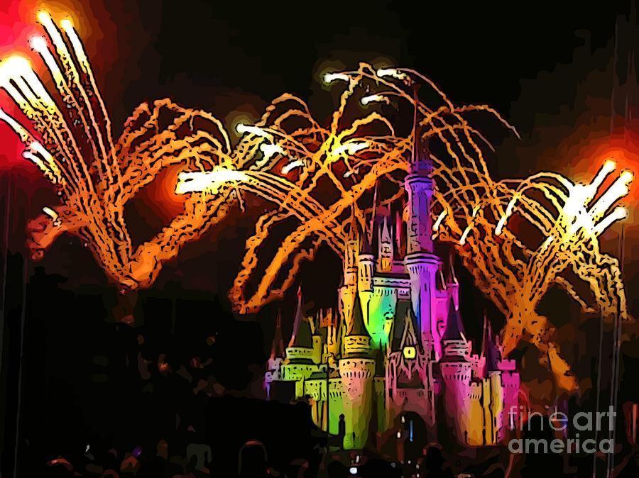 Abstract Painting - Magic Kingdom Fireworks by John Malone