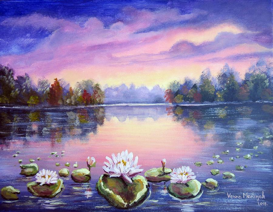 Magic Water Lily Painting by Vesna Martinjak