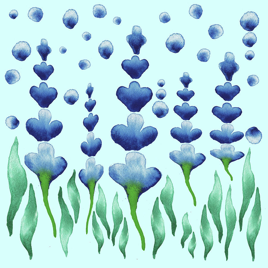 Magic Watercolor Flower Garden In Baby Blue Painting by Irina Sztukowski