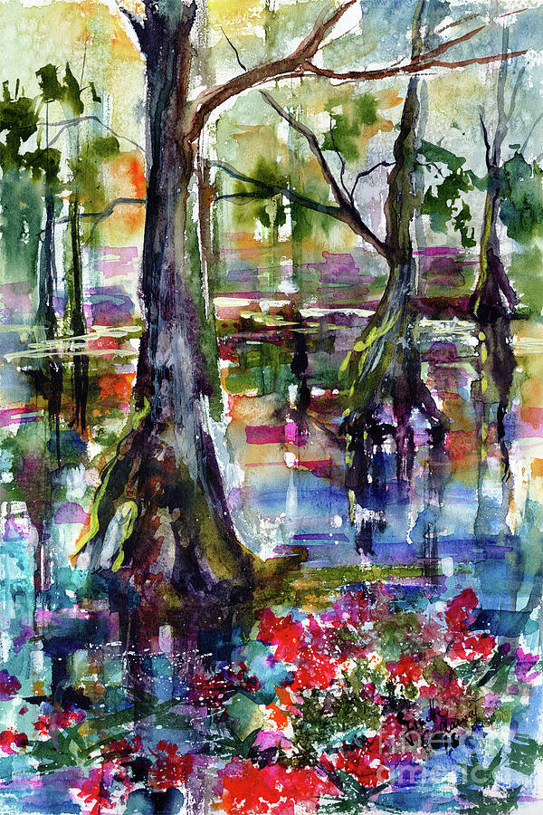 Magic Wetland Morning Watercolor Painting by Ginette Callaway