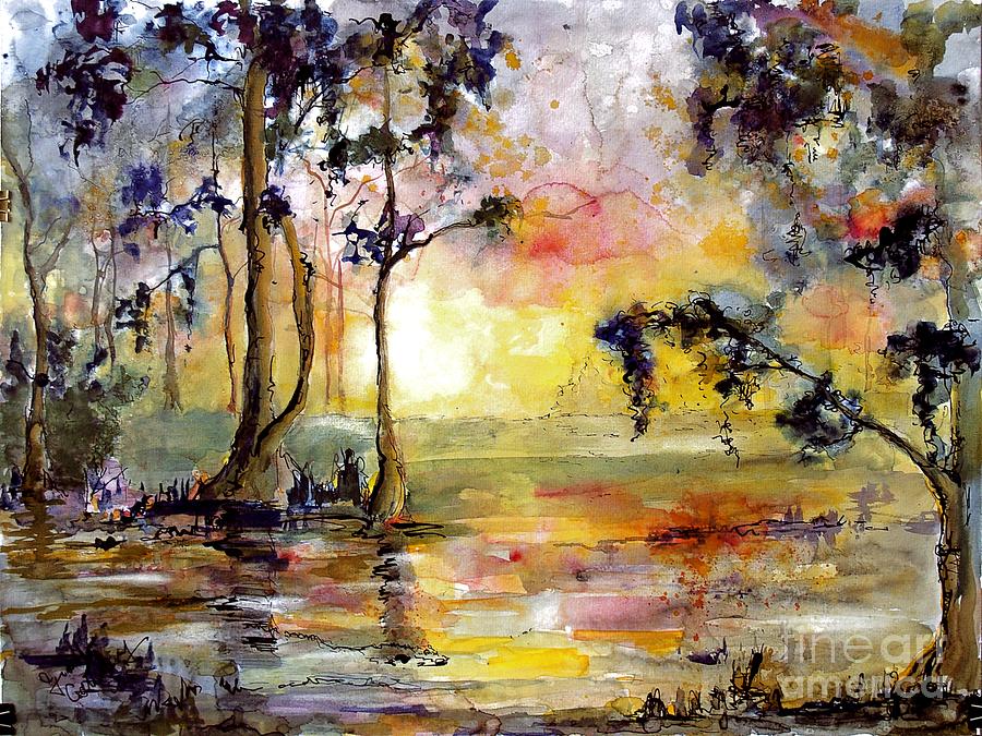 Tree Painting - Magic Wetland Sunrise Morning by Ginette Callaway