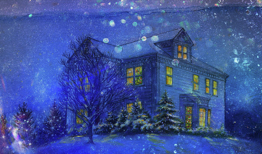 Magical Blue Nocturne Home Sweet Home Painting by Judith Cheng