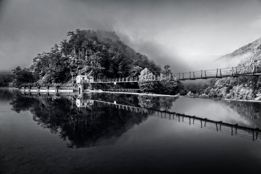 Magical Misty Morning at the Ocoee in Black and White Photograph by Debra and Dave Vanderlaan