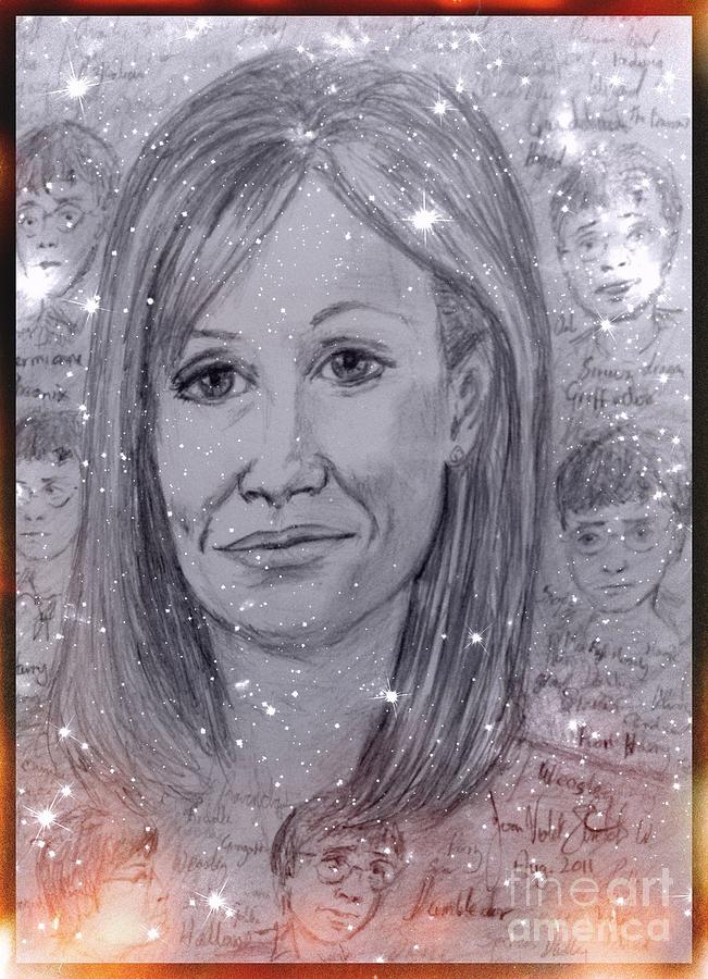 Harry Potter Drawing - Magical Portrait of J K Rowling by Joan-Violet Stretch