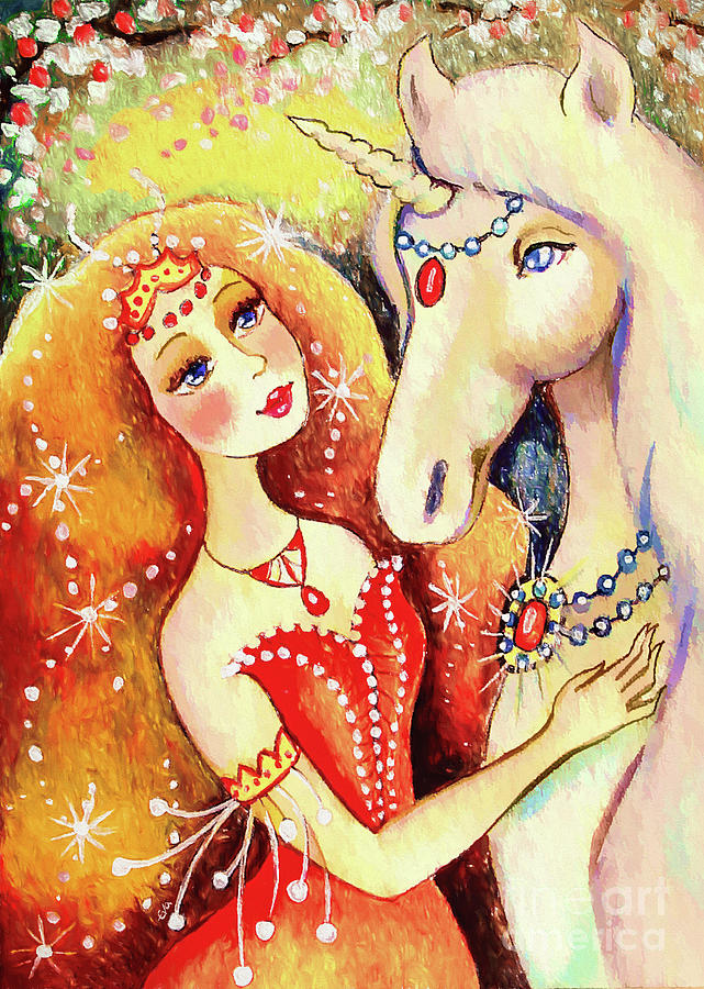 Unicorn Fairy Painting by Eva Campbell