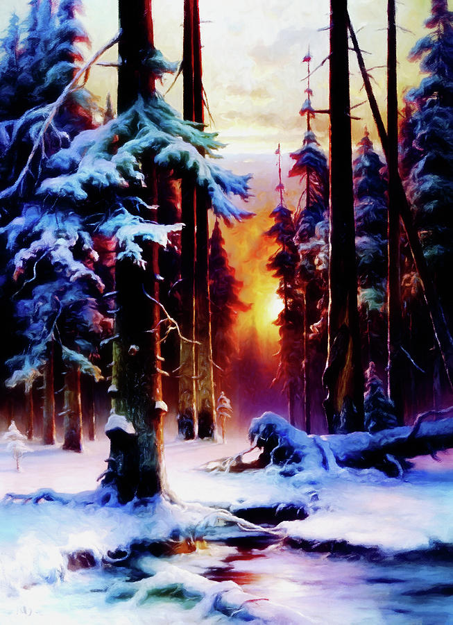 Pine Trees Mixed Media - Magical Winter Night by Georgiana Romanovna