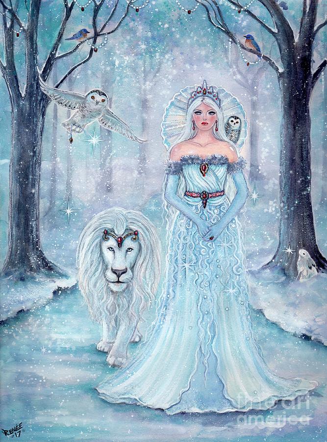Winter Queen Painting - Magical winter stroll by Renee Lavoie