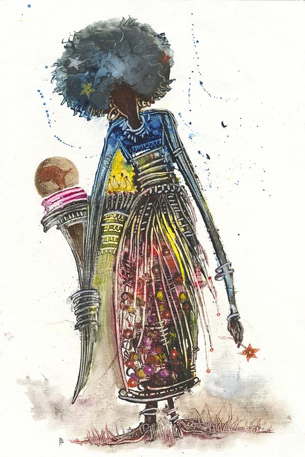 African Painting - Magical Woman by Samir Osman