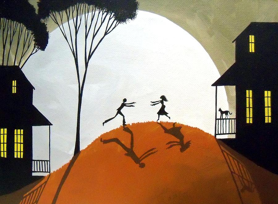 Magnetic - love couple silhouette art Painting by Debbie Criswell