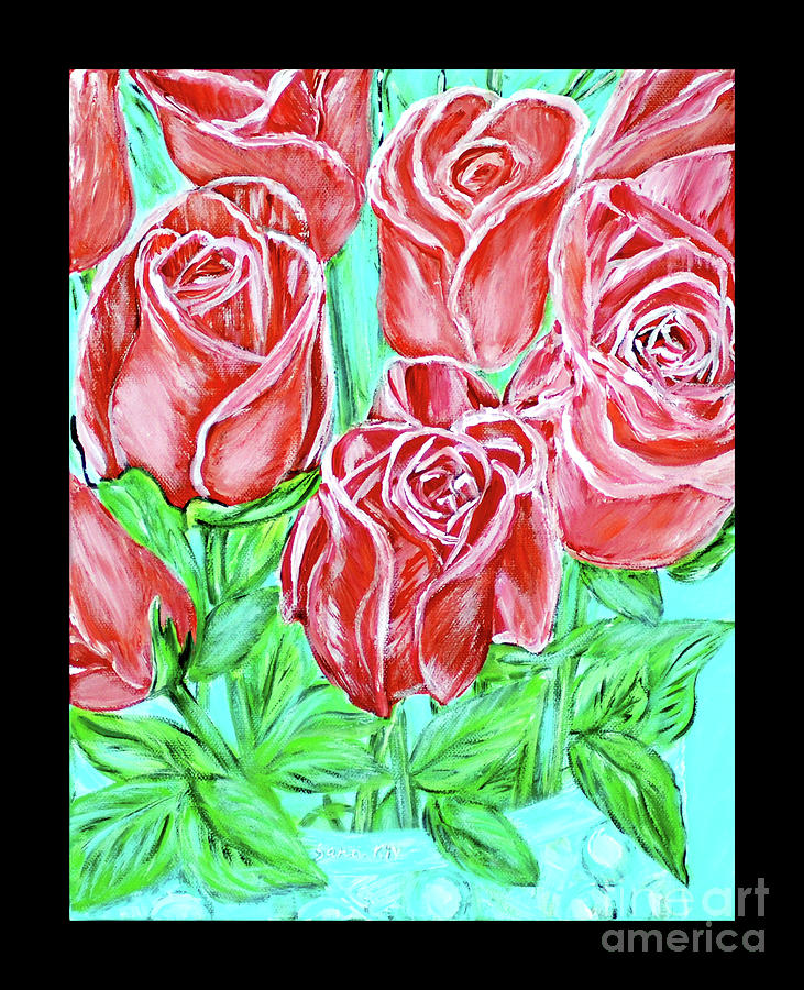 Magnificent Roses. Painting. Black Frame Painting by Oksana Semenchenko