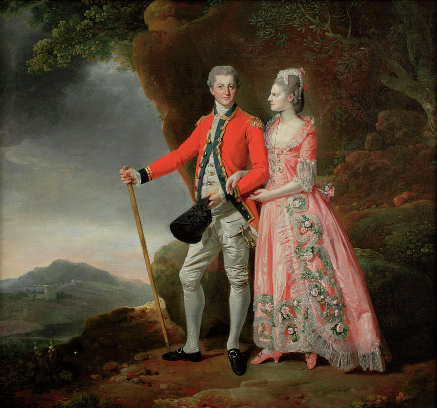 Magnifying Glass Couple in a Mountain Landscape Painting by Johan Zoffany