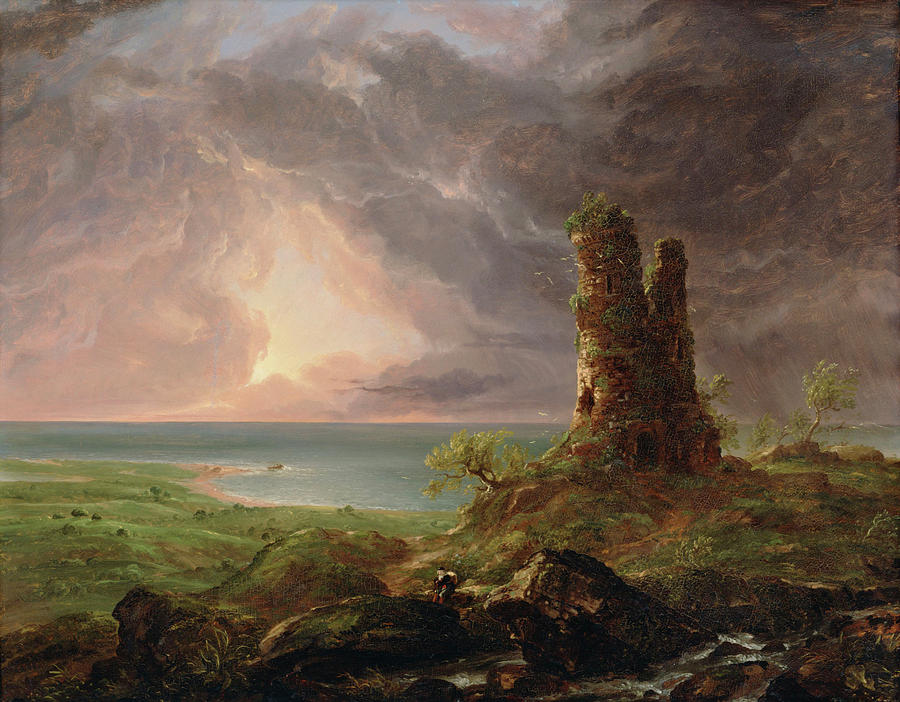 Magnifying Glass Ruined Tower  Painting by Thomas Cole