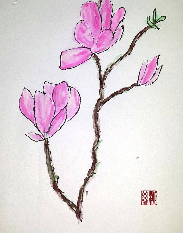 Magnolia Blossoms Painting by Margaret Welsh Willowsilk