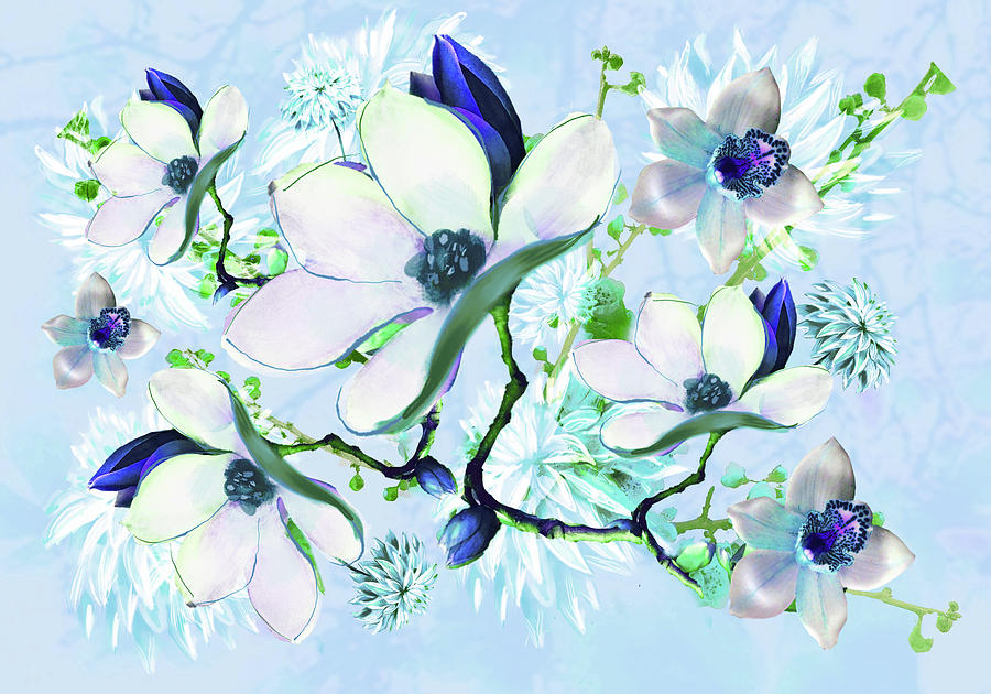 Magnolia Blue Mixed Media by Chrissy Ink