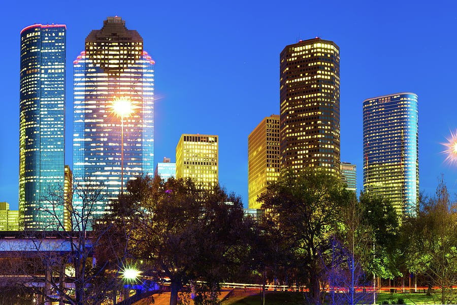 Houston Photograph - Magnolia City at Dusk - Houston Texas Skyline by Gregory Ballos