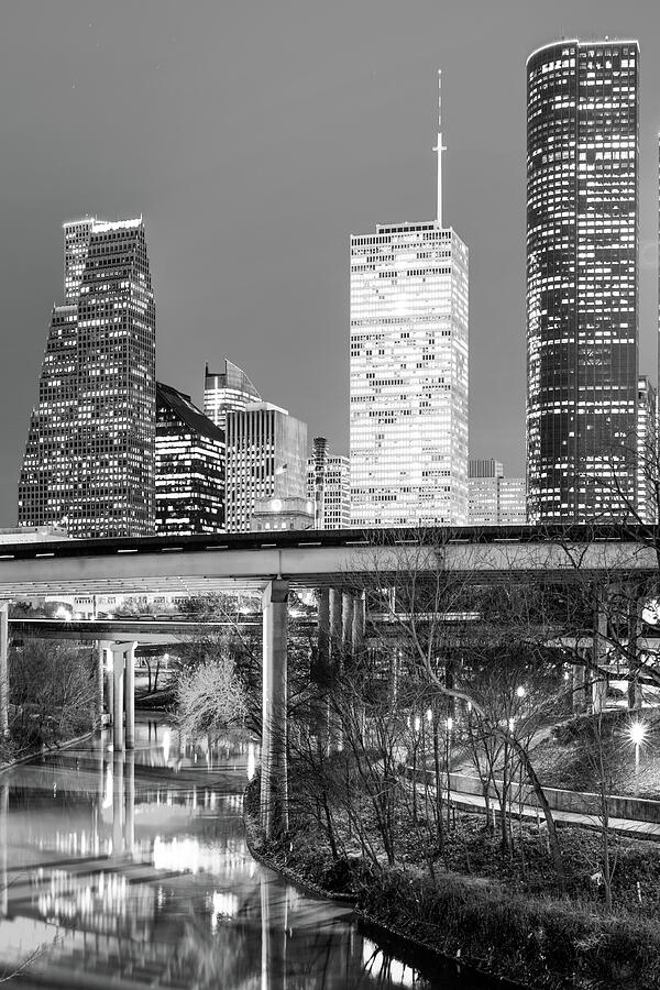 Houston Skyline Photograph - Magnolia City in Black and White - Houston Vertical Skyline  by Gregory Ballos