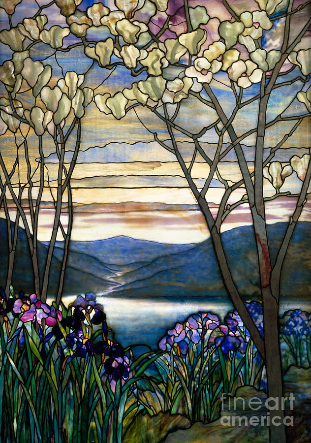 Magnolia Movie Glass Art - Magnolias and Irises by Louis Comfort Tiffany