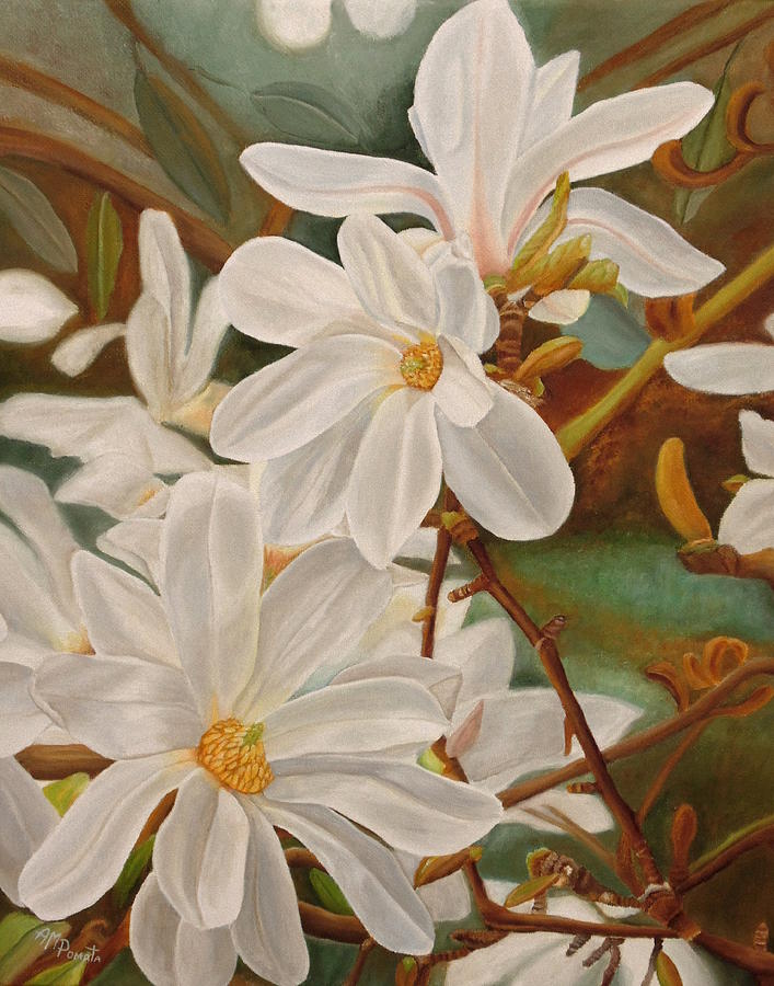 Magnolias Painting by Angeles M Pomata