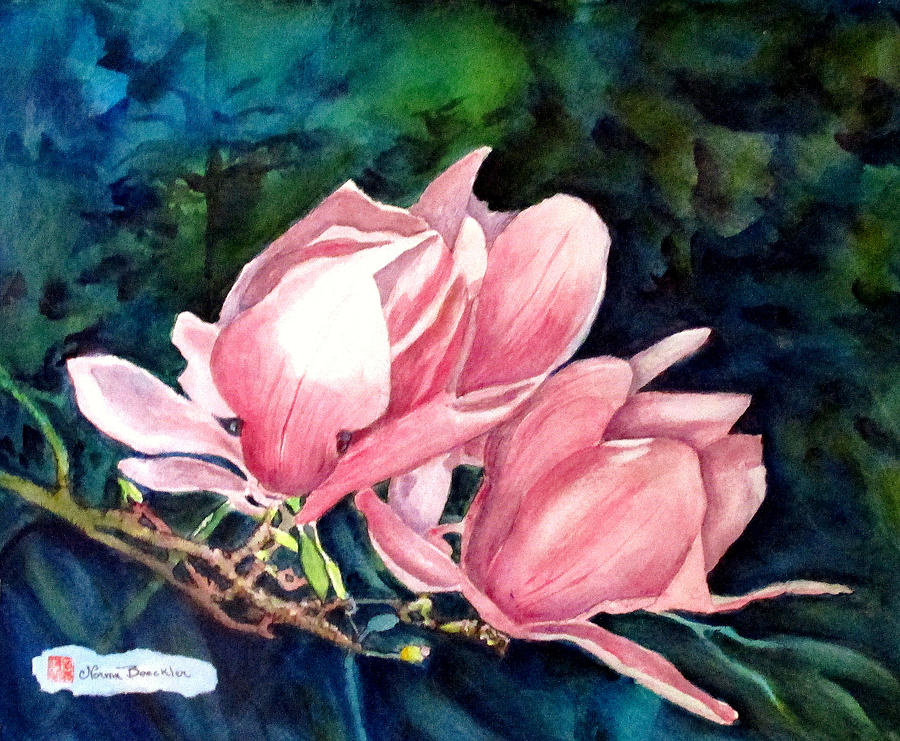 Landscape Painting - Magnolias in Blue by Norma Boeckler