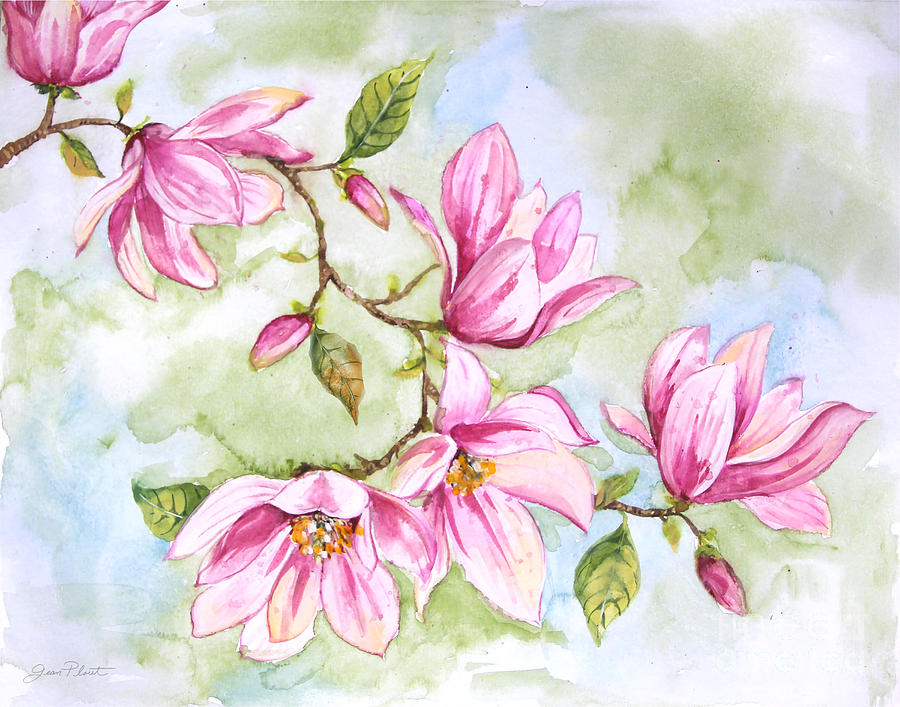 Magnolias-JP3876 Painting by Jean Plout