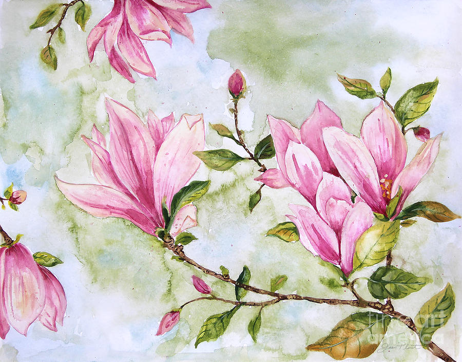 Magnolias-JP3877 Painting by Jean Plout