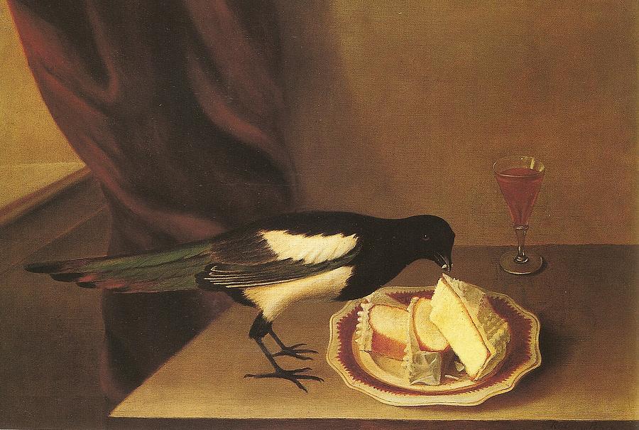 Table Painting - Magpie eating cake rubens peale by MotionAge Designs