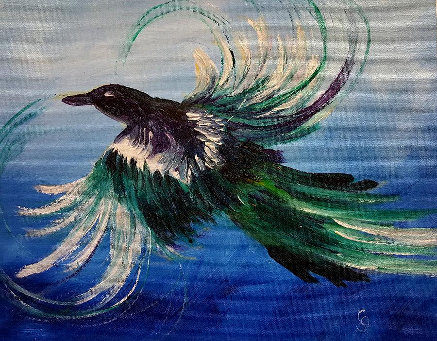 Magpie on East Main    83 Painting by Cheryl Nancy Ann Gordon