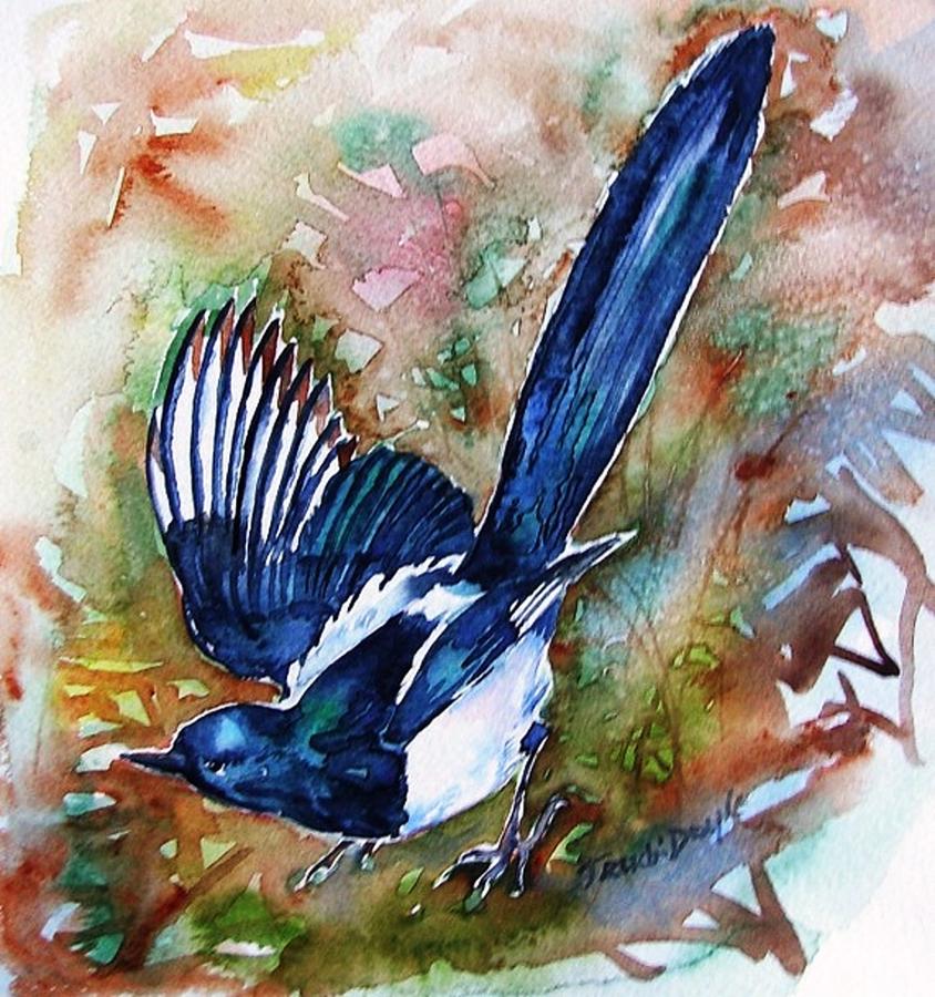 Magpie-Two For Joy  Painting by Trudi Doyle