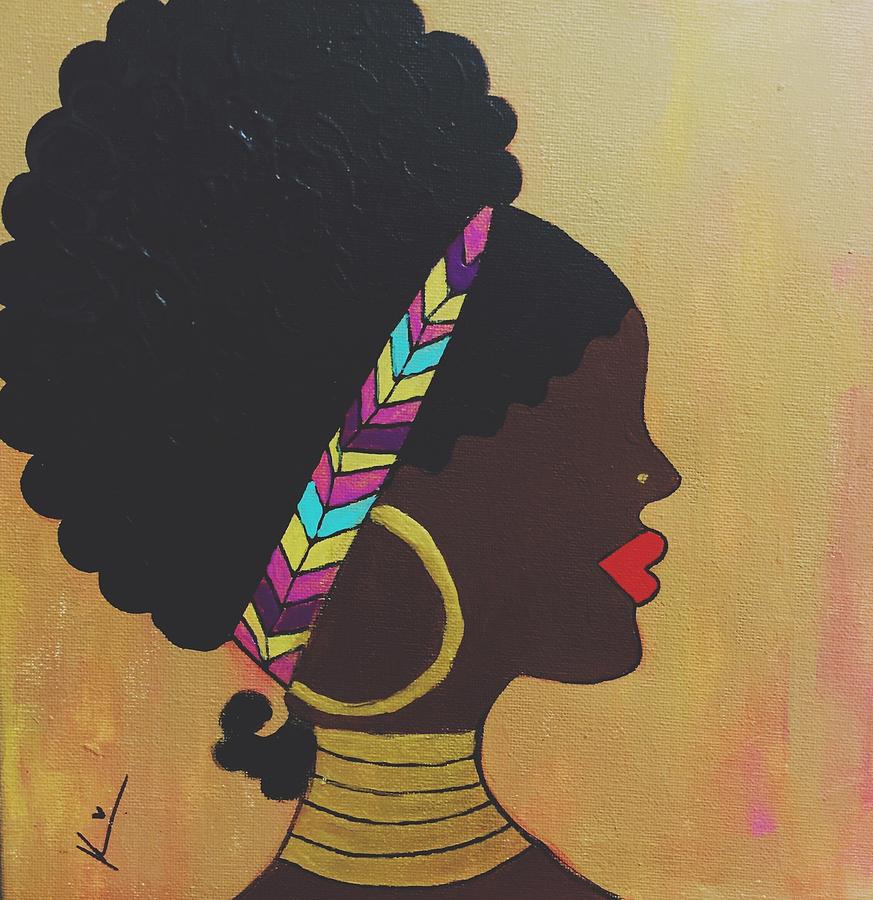 African American Woman Painting - Mahagoney in Gold by K Daniel