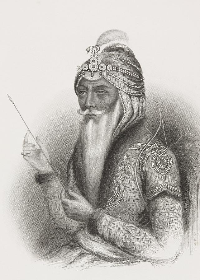 Portrait Drawing - Maharaja Ranjit Singh 1780 - 1839 Also by Vintage Design Pics