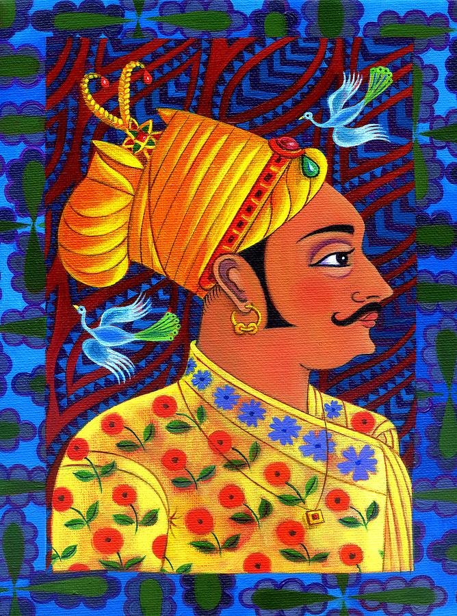Maharaja with blue birds Painting by Jane Tattersfield
