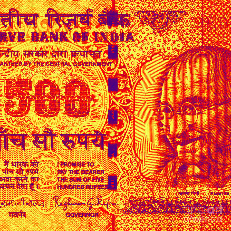 Mahatma Gandhi 500 rupees banknote Digital Art by Jean luc Comperat